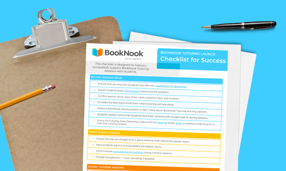 Screenshot of BookNook Tutoring Checklist