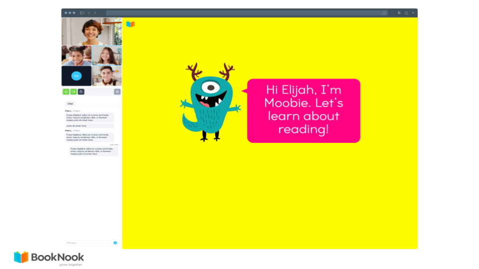 Screenshot of the BookNook Reading Classroom chat feature in use