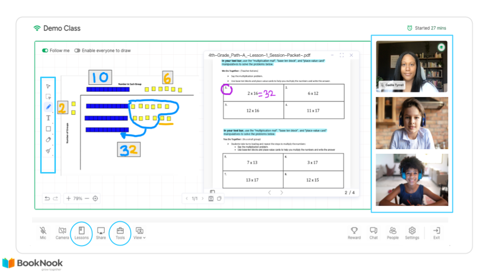 Screenshot of the BookNook Math Classroom