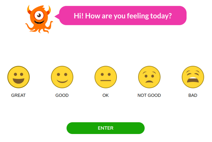 Screenshot of emoji check in screen with 5 emojis displayed in the BookNook platform