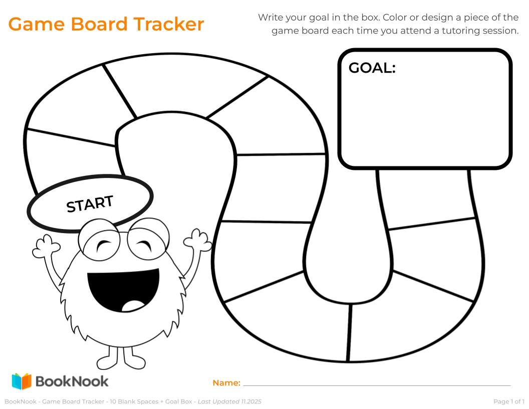 BookNook - Game Board Tracker - 10 Blank Spaces + Goal Box 11