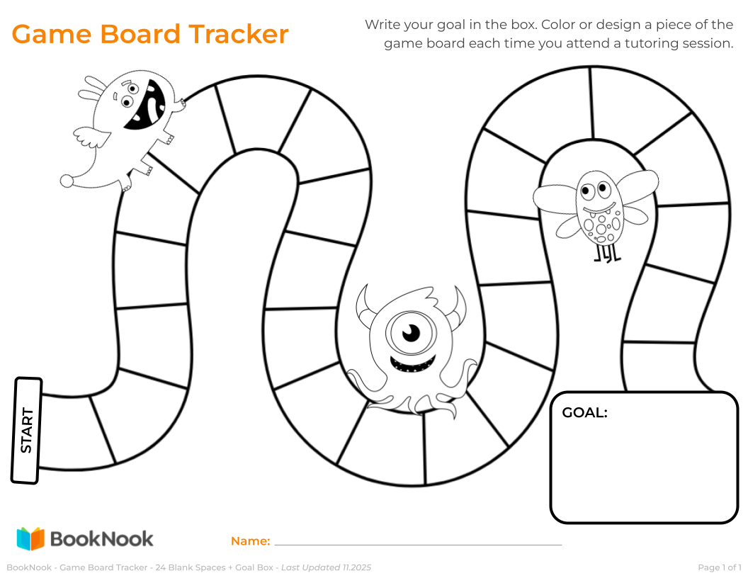 BookNook - Game Board Tracker - 24 Blank Spaces + Goal Box 11