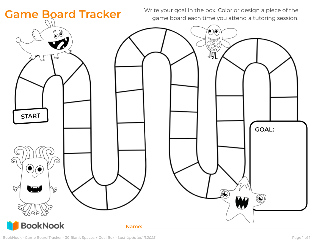 BookNook - Game Board Tracker - 30 Blank Spaces + Goal Box 11
