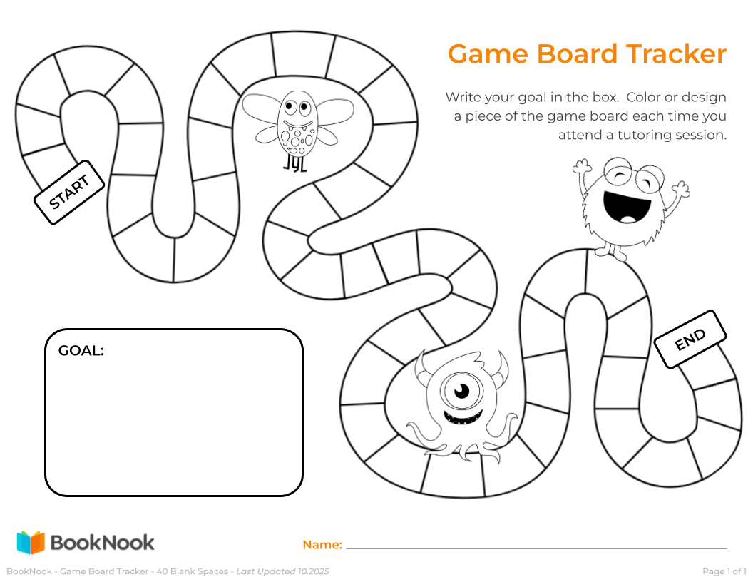 BookNook - Game Board Tracker - 40 Blank Spaces + Goal Box 11