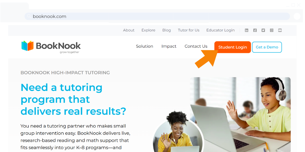 "Student Login" button on the BookNook homepage.