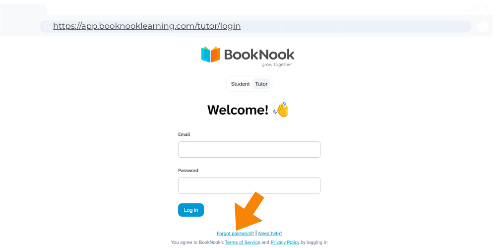 Tutor login page highlighting the "Forgot password?" link.