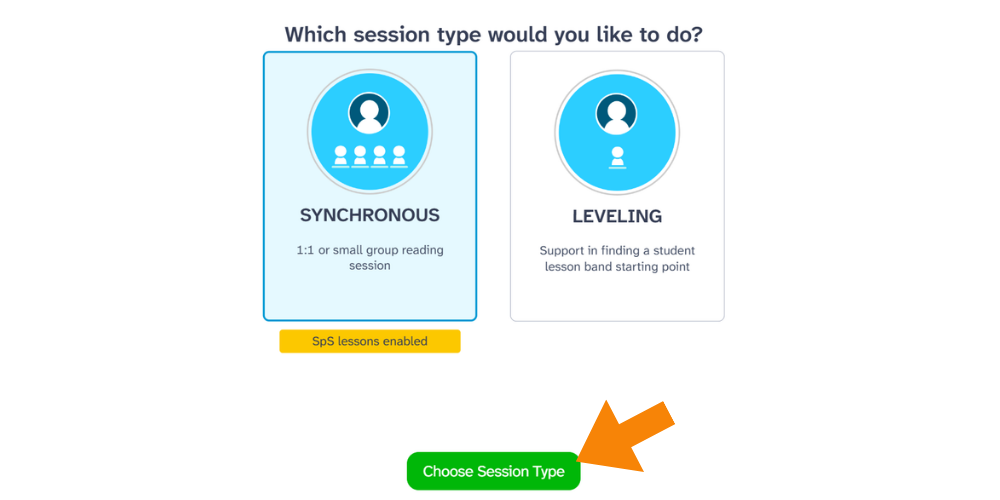 Session type selection screen highlighting the "Choose Session Type" button.