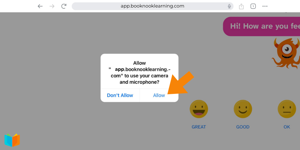 iOS permission prompt asking to use the camera and microphone, highlighting the "Allow" option.